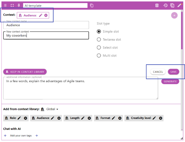 Default contexts for AI Template